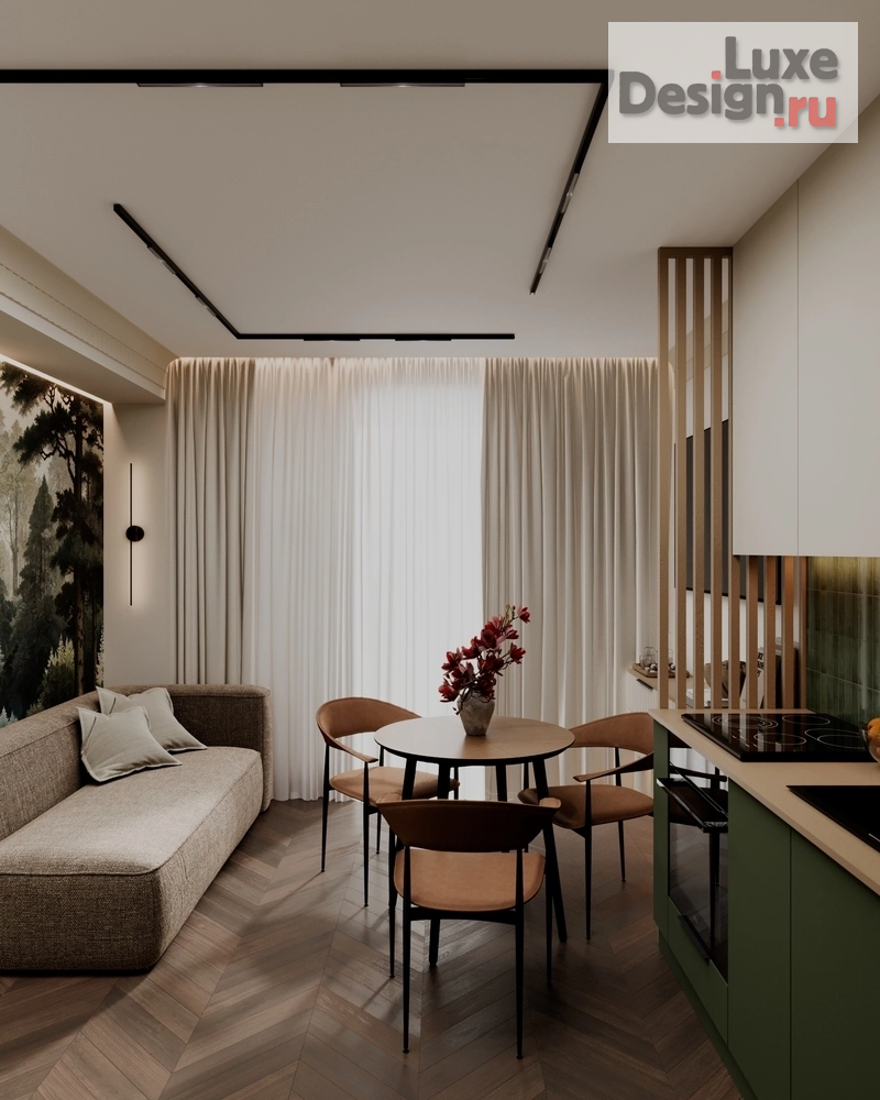 Дизайн интерьера однокомнатной квартиры "Однушка в двух уровнях // Дизайн студия Льва Терехова"" (фото 4)