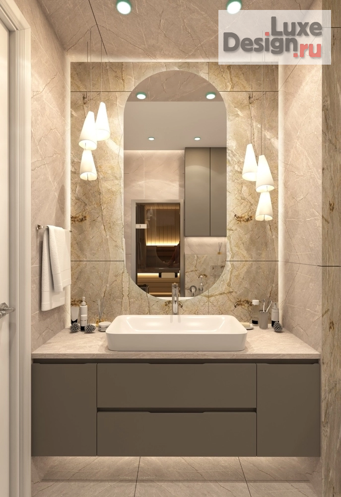 дизайн интерьера санузла "Дизайн интерьера квартиры "Санузел с сауной // Дизайн студия Льва Терехова"" (фото 1)