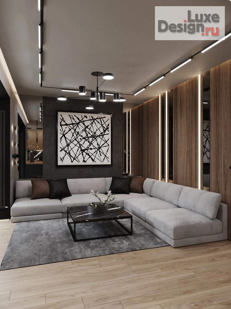 Дизайн интерьера гостиной "Двушка // совмещенная гостиная кухня // Дизайн студия Льва Терехова" (фото 1)