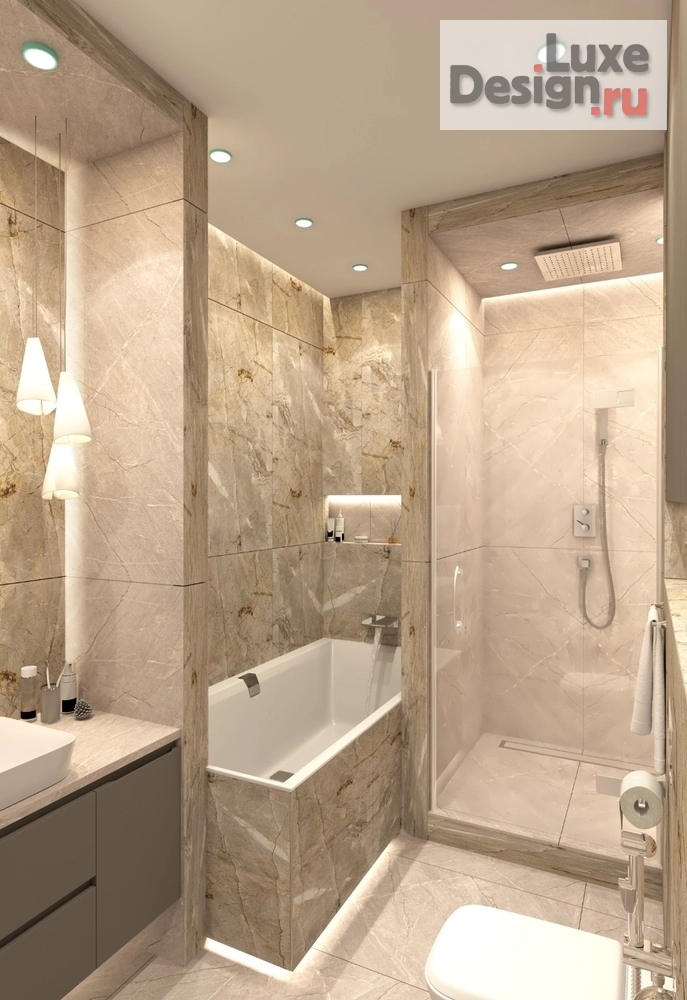 дизайн интерьера санузла "Дизайн интерьера квартиры "Санузел с сауной // Дизайн студия Льва Терехова"" (фото 4)
