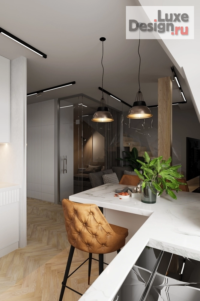 Дизайн интерьера однокомнатной квартиры "Однокомнатная квартира в двух уровнях // Дизайн студия Льва Терехова"" (фото 4)