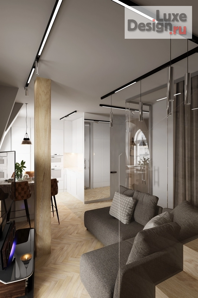 Дизайн интерьера однокомнатной квартиры "Однокомнатная квартира в двух уровнях // Дизайн студия Льва Терехова"" (фото 1)