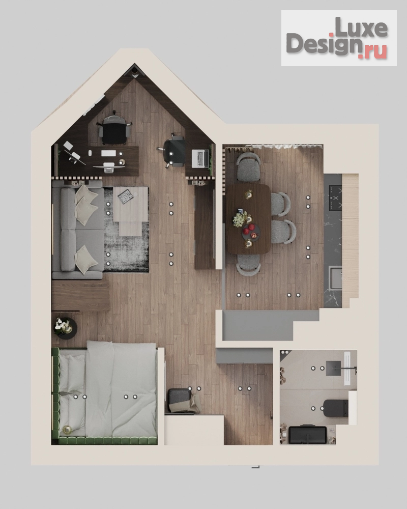 Дизайн интерьера квартиры "Дизайн интерьера однокомнатной квартиры // Дизайн студия Льва Терехова" (фото 7)