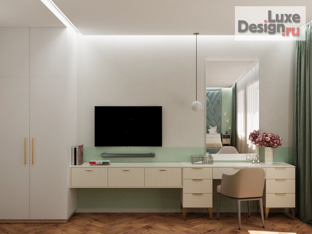 Дизайн интерьера двухкомнатной квартиры "Ар-деко и котики. Дизайн квартиры для молодой девушки" (фото 5)