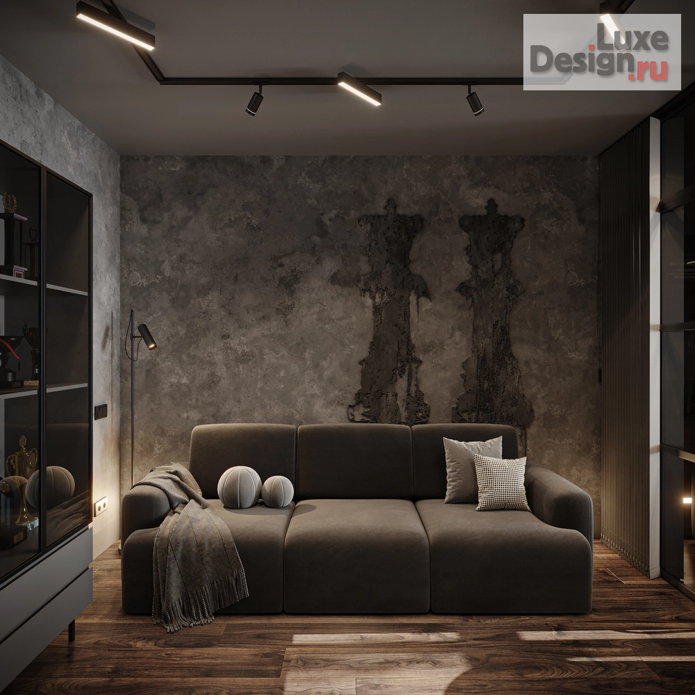 Дизайн интерьера гостиной "Дизайн интерьера. Гостиная+Кабинет для семьи, специалистов, которые работают как в офисе, так  дома. В семье ребенок подросток. В гостиной играют в шахматы. В квартире 90 кв.м." (фото 2)