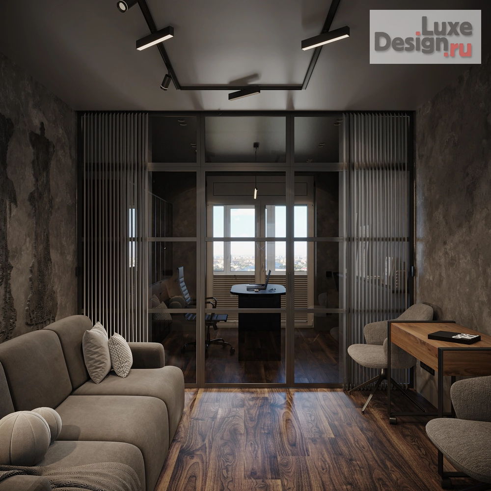 Дизайн интерьера гостиной "Дизайн интерьера. Гостиная+Кабинет для семьи, специалистов, которые работают как в офисе, так  дома. В семье ребенок подросток. В гостиной играют в шахматы. В квартире 90 кв.м." (фото 3)