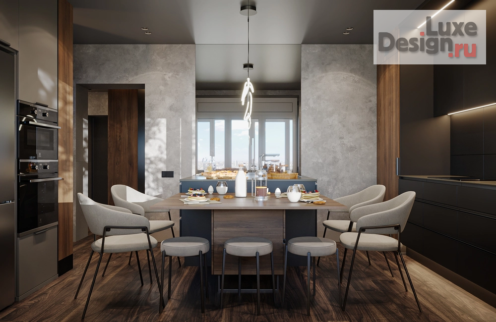 Дизайн интерьера кухни "Дизайн интерьера. Кухня для семьи, специалистов, которые работают как в офисе, так  дома. В семье ребенок подросток. На кухне смотрят телевизор и общаются с друзьями. В квартире 90 кв.м." (фото 1)