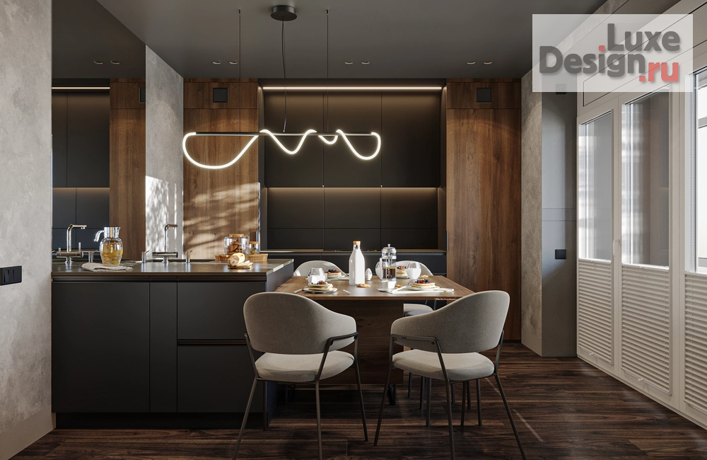 Дизайн интерьера кухни "Дизайн интерьера. Кухня для семьи, специалистов, которые работают как в офисе, так  дома. В семье ребенок подросток. На кухне смотрят телевизор и общаются с друзьями. В квартире 90 кв.м." (фото 2)