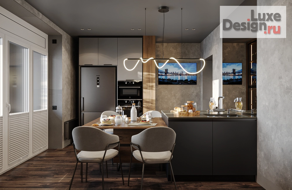 Дизайн интерьера кухни "Дизайн интерьера. Кухня для семьи, специалистов, которые работают как в офисе, так  дома. В семье ребенок подросток. На кухне смотрят телевизор и общаются с друзьями. В квартире 90 кв.м." (фото 3)