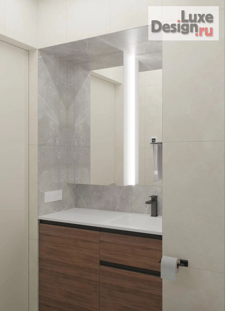 Дизайн интерьера ванной "Дизайн интерьера. Два санузла вместо одного для семьи, специалистов IT, которые работают удалённо. в квартире 80 квм" (фото 7)