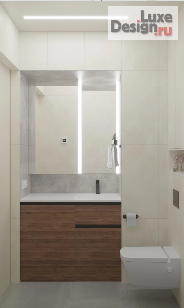 Дизайн интерьера ванной "Дизайн интерьера. Два санузла вместо одного для семьи, специалистов IT, которые работают удалённо. в квартире 80 квм" (фото 9)